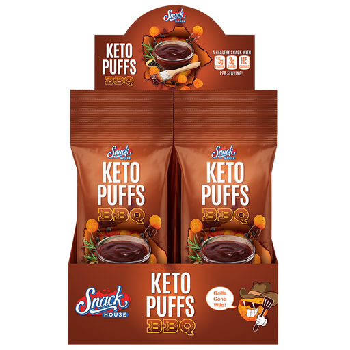 Snack House Foods Keto Puffs BBQ Flavor. Western BBQ, Carolina BBQ, High Protein, Low Carb, Keto, Gluten Free, Crunchy, Healthy, Healthy Snack, Delicious Snack, Chip Replacement.