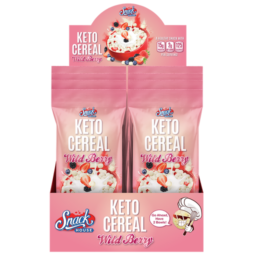 snack house foods wild berry keto cereal, 15 grams protein, 2 grams carbohydrate, 125 calories, high protein, low carb, gluten free, grain free snack