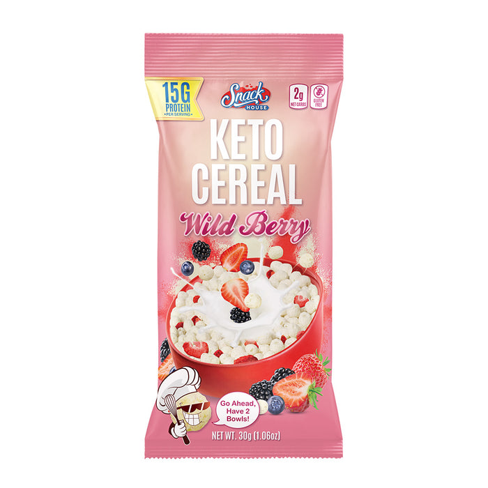 Snack House Foods Wild Berry Keto Cereal, high protein, low carbohydrate, gluten free breakfast cereal, special k, strawberry, blueberry, blackberry, raspberry, cheesecake flavor, keto breakfast, healthy breakfast
